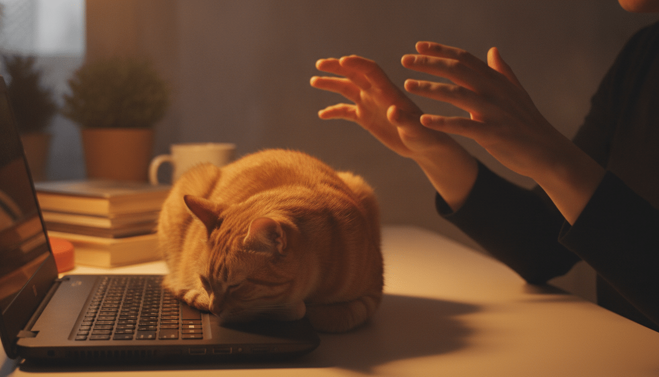 Chat installé sur un clavier d'ordinateur portable