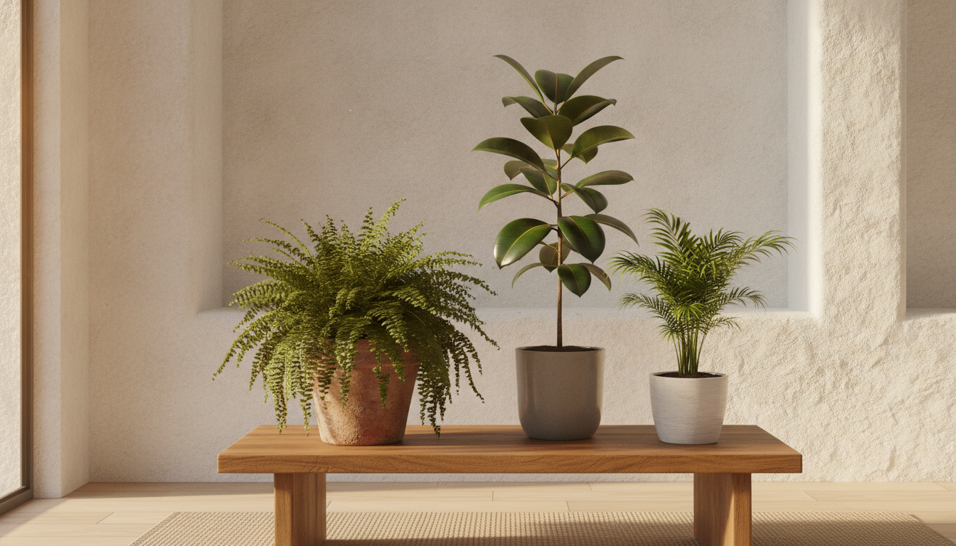 Trois plantes d'intérieur rafraîchissantes regroupées sur une table