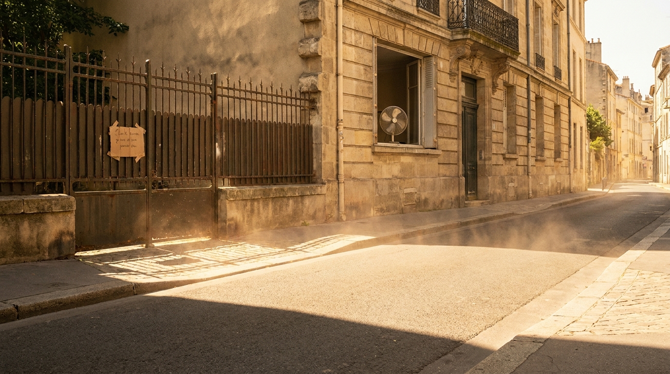 Rue française déserte sous une chaleur écrasante en été