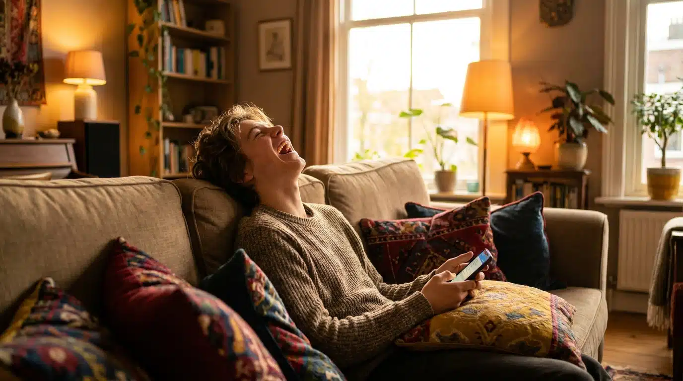Personne morte de rire devant son téléphone