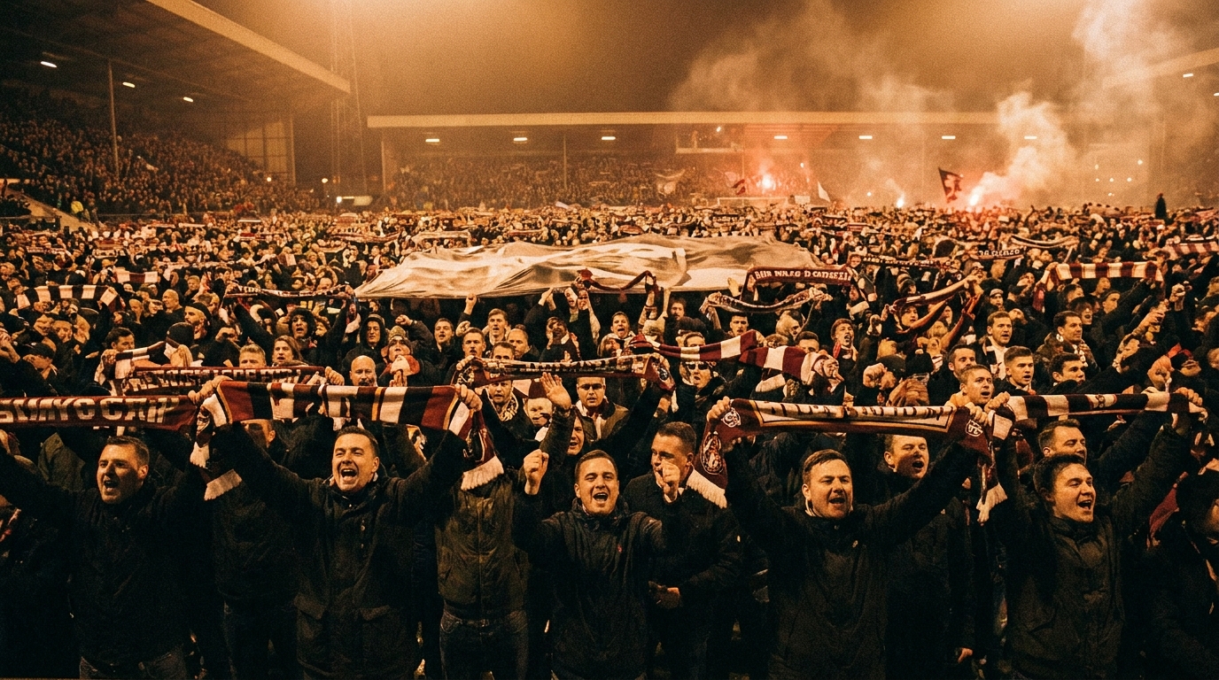Supporters scandant un chant dans un stade