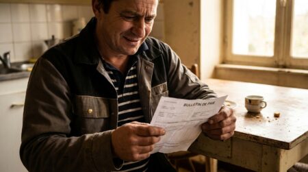 Salarié consultant sa fiche de paie avec attention