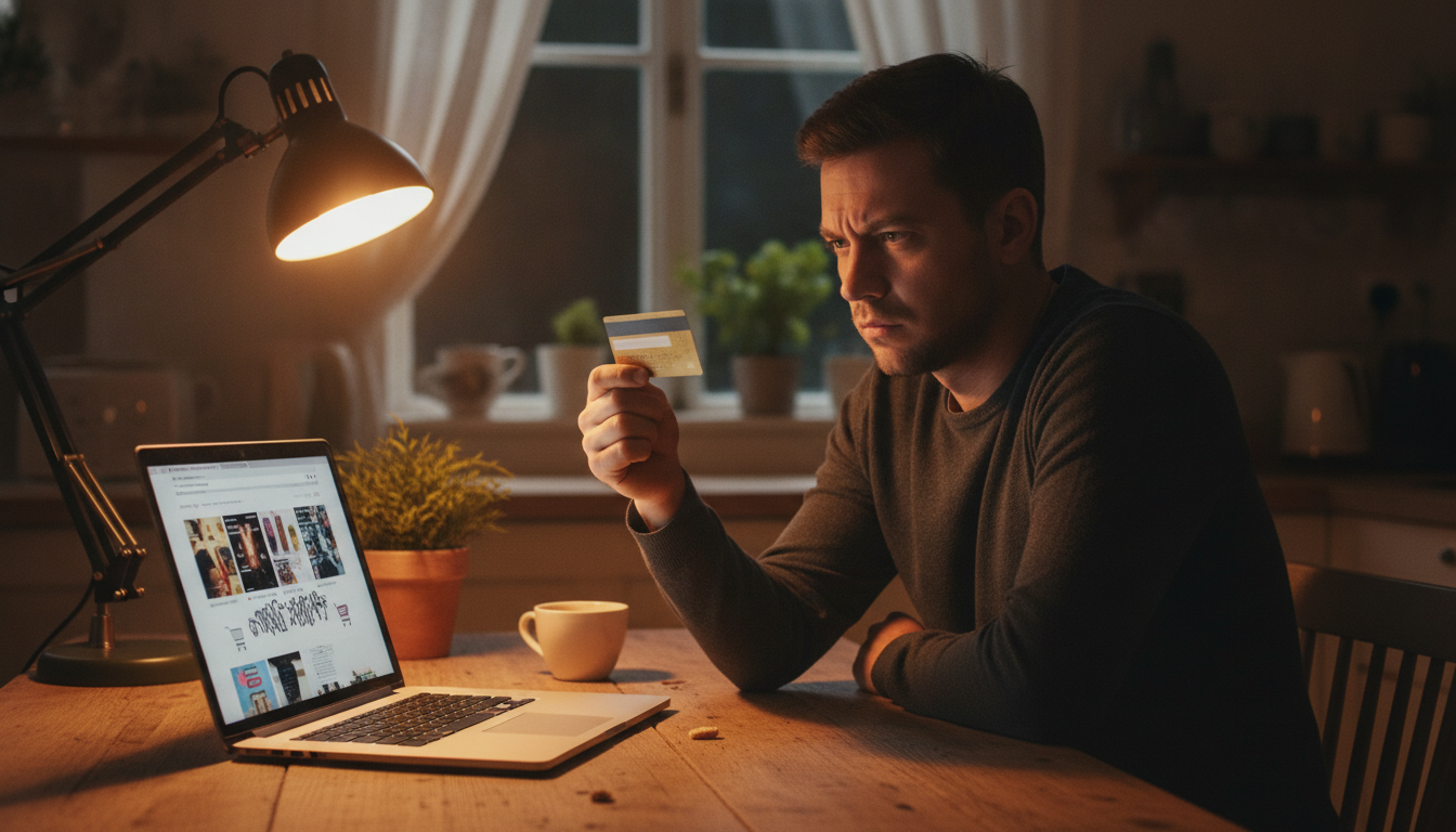 Personne méfiante devant un site d'achat en ligne