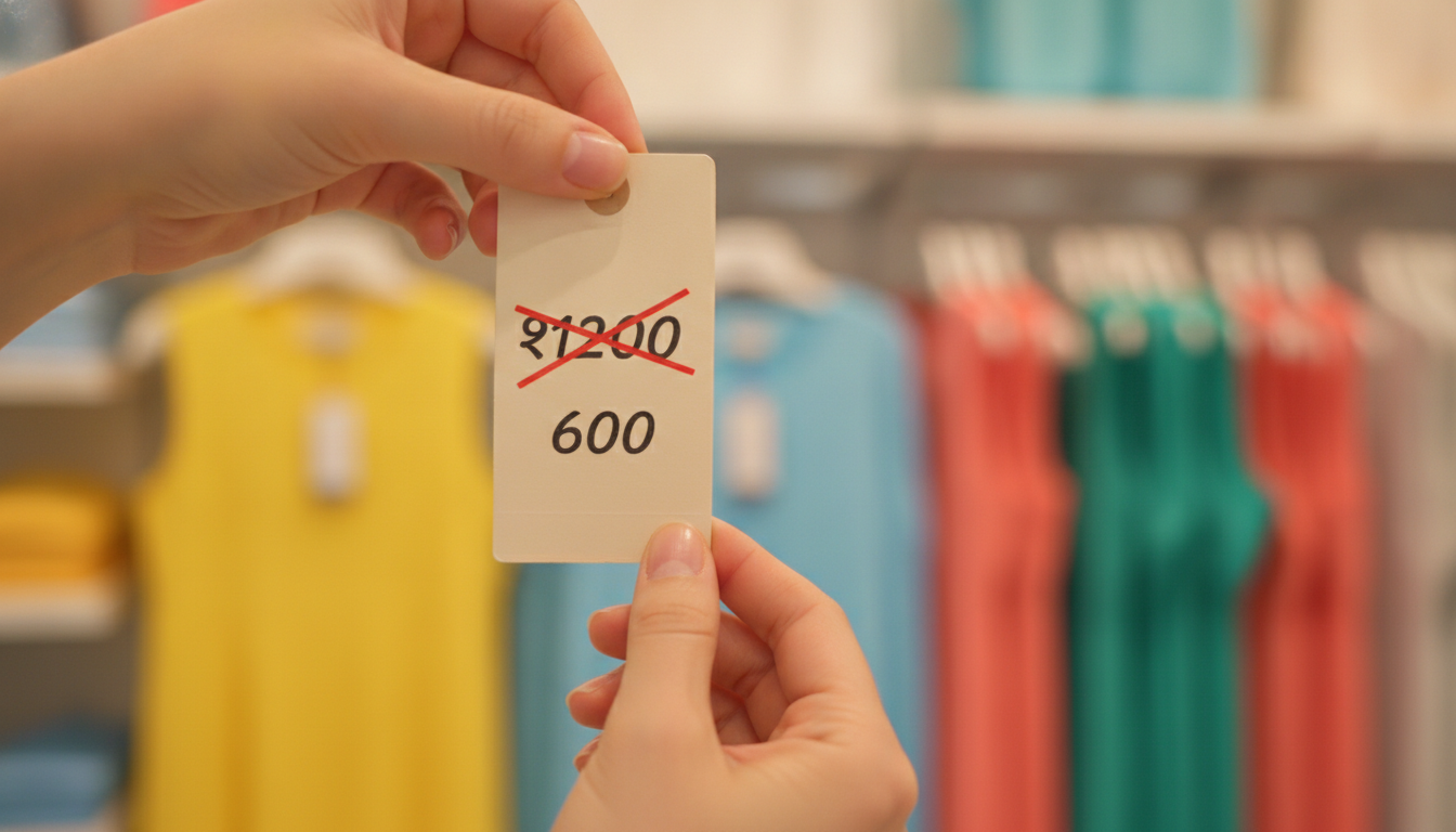 Étiquette de prix double affichage en magasin pendant les soldes