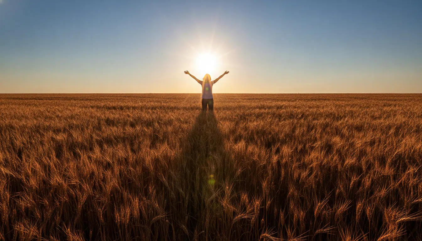 Personne dans un champ de blé doré au solstice d'été