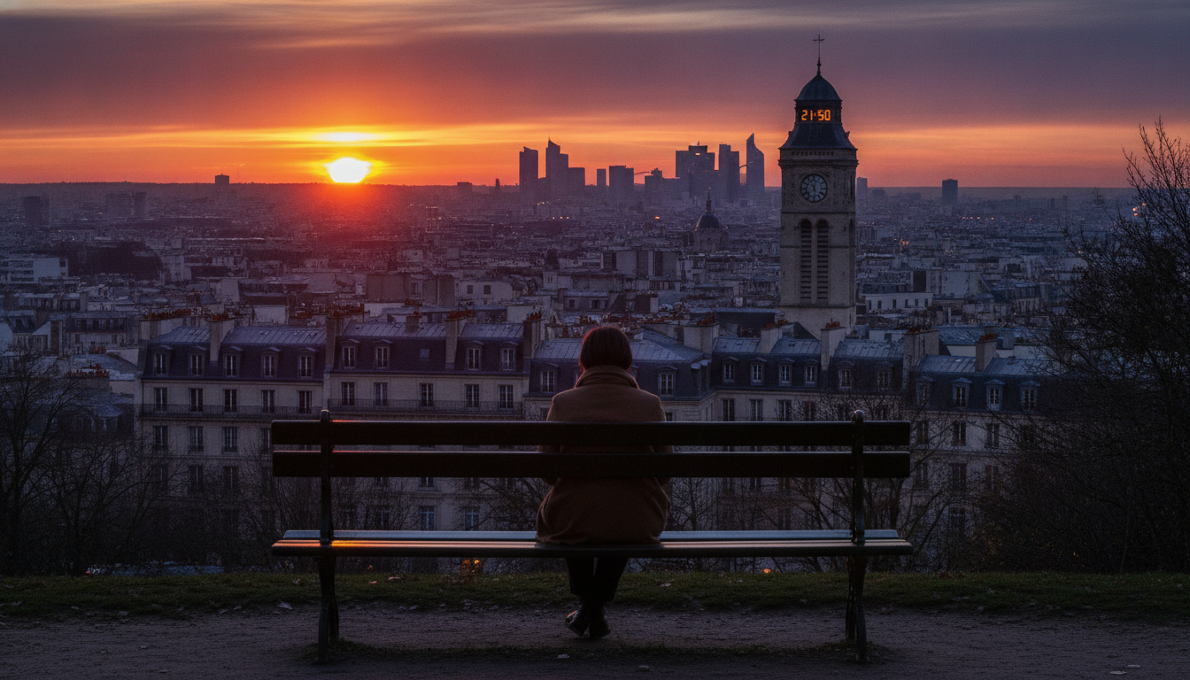 Coucher de soleil tardif sur une ville française en juin