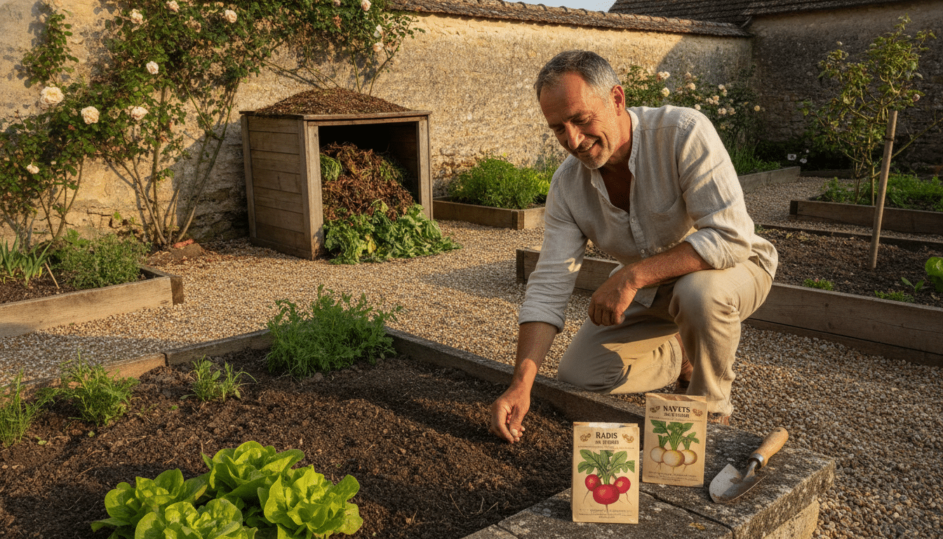 Semis de graines au potager en juin après le solstice