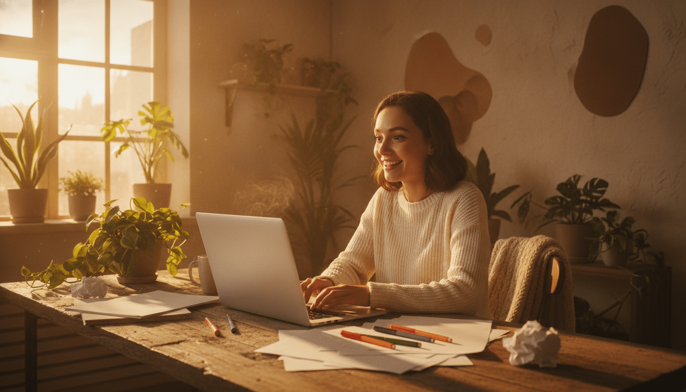Femme découvrant une opportunité professionnelle au lever du soleil