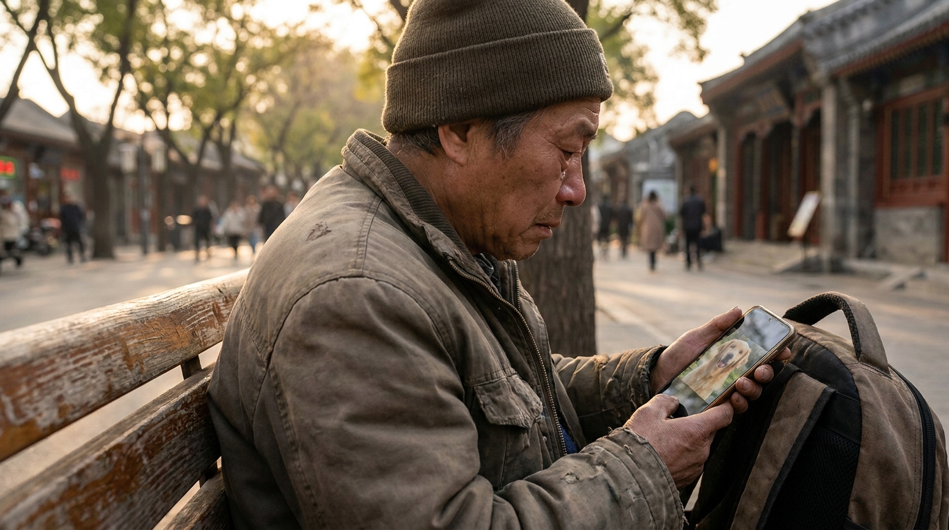 Personne seule regardant une photo de chien sur son téléphone