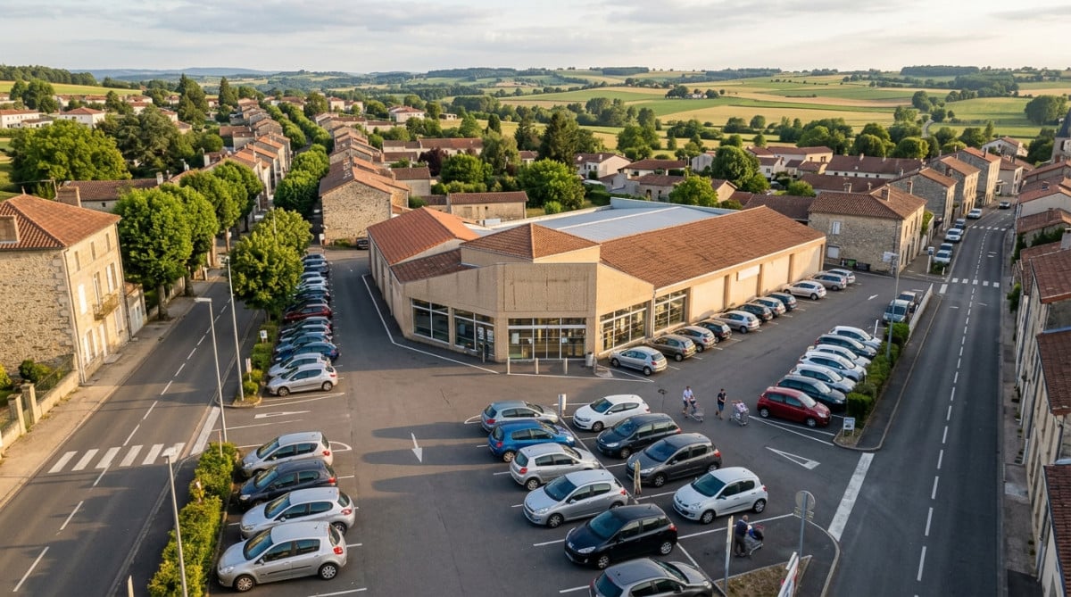 Supermarché de taille moyenne dans une petite ville française