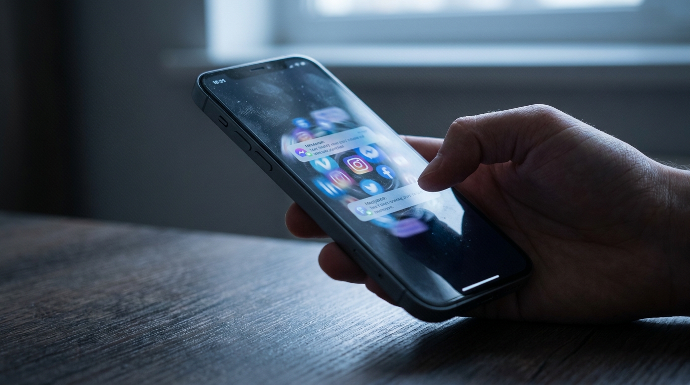 Smartphone affichant des notifications floues sur les réseaux sociaux