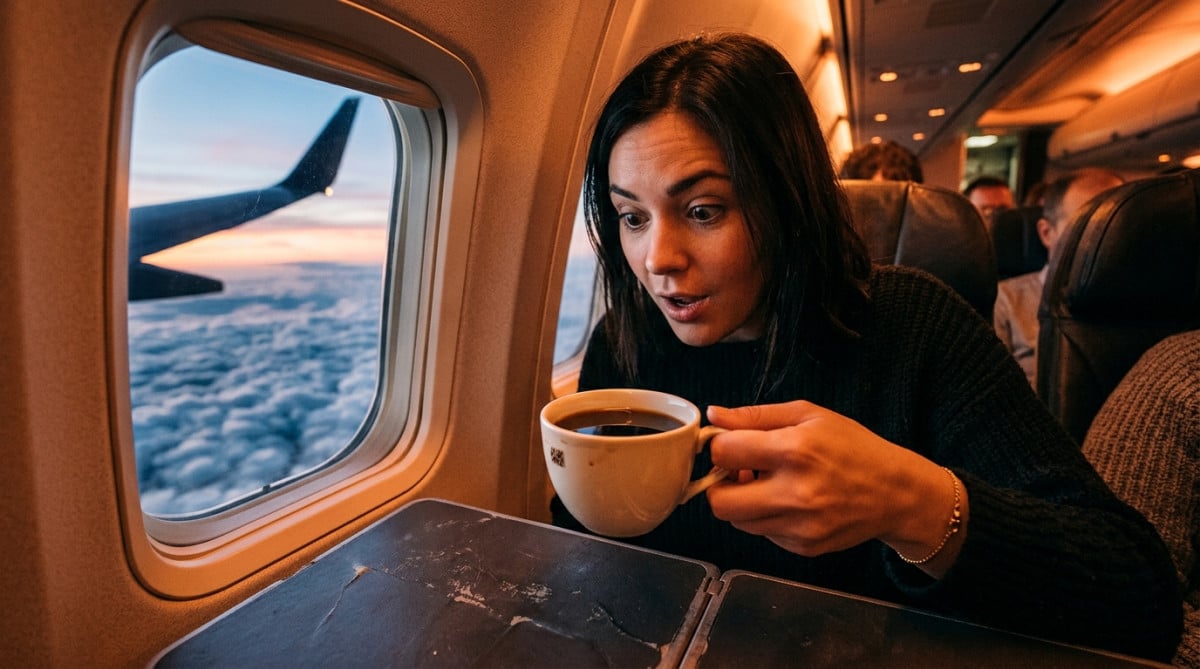 Tasse de café stable dans un avion en vol