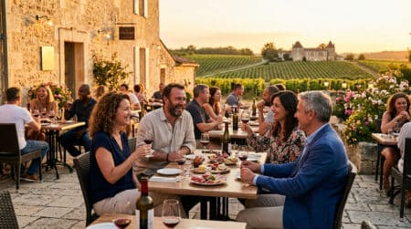 Terrasse conviviale à Bordeaux au coucher du soleil