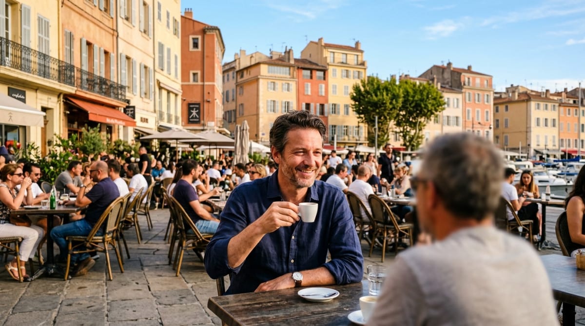 Terrasse de café à Marseille avec un espresso