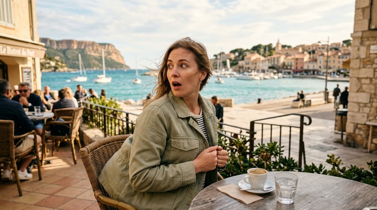 Terrasse de café en bord de mer avec température fraîche surprenante