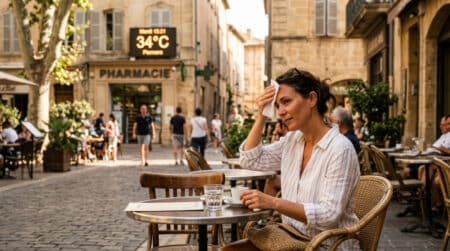 Terrasse de café en ville par forte chaleur estivale