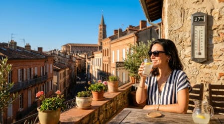 Terrasse ensoleillée dans le Sud-Ouest sous 27°C