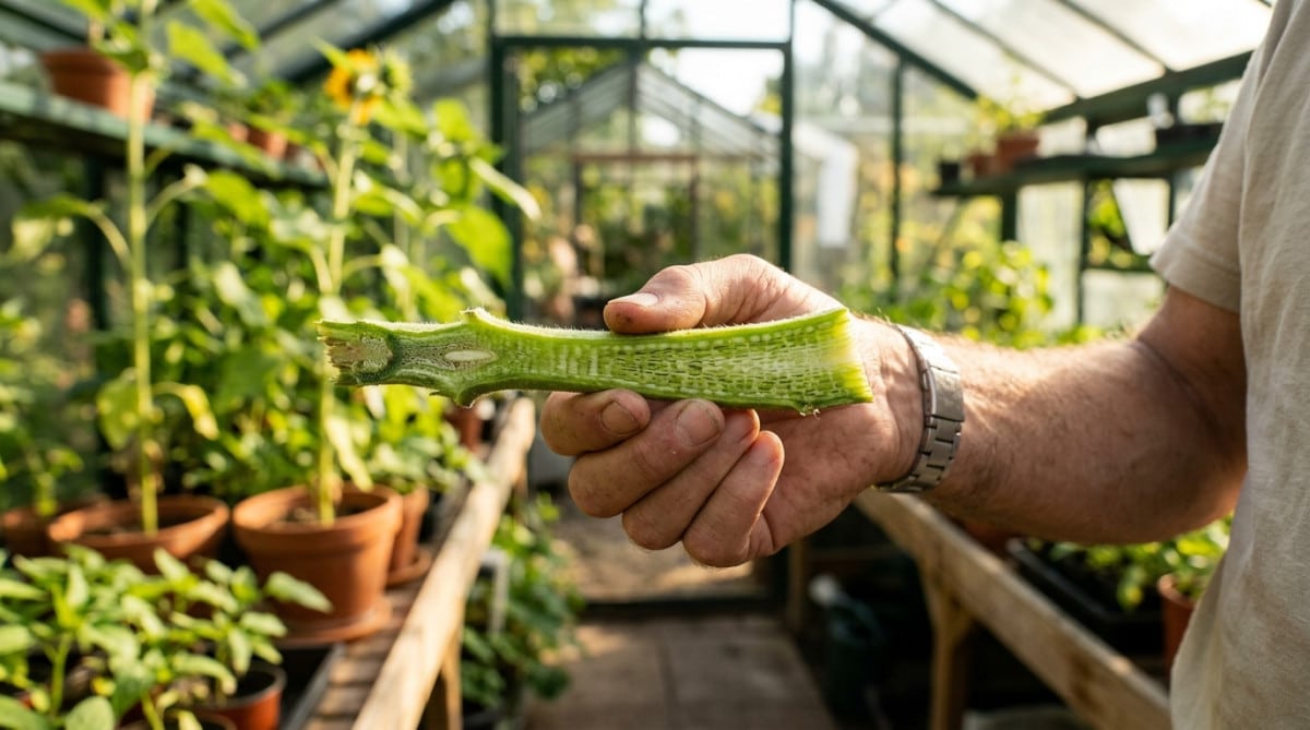 Tige de tournesol montrant une croissance asymétrique