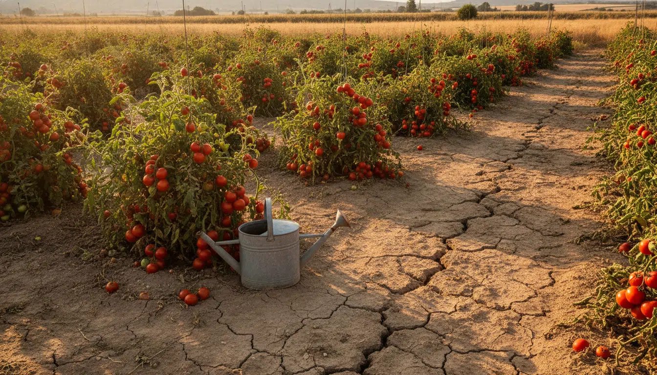 Tomates mûres sur pied en pleine canicule au potager