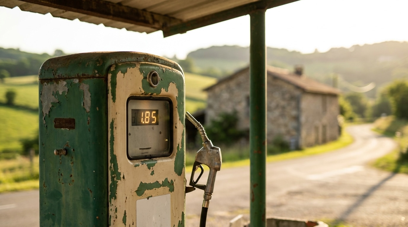 Pompe à essence d'une station-service rurale en été