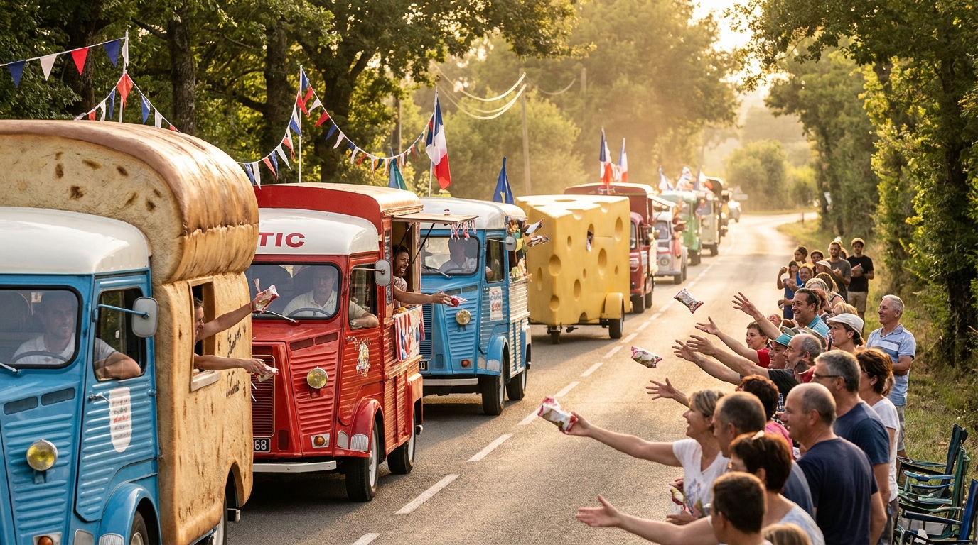 Caravane publicitaire du Tour de France et spectateurs