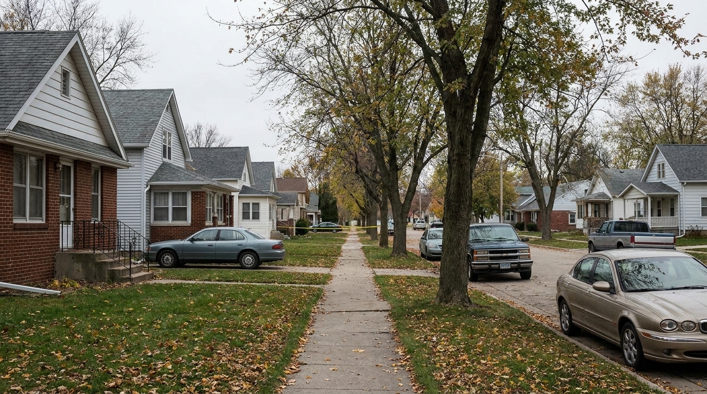 Rue résidentielle calme d'une petite ville de l'Iowa