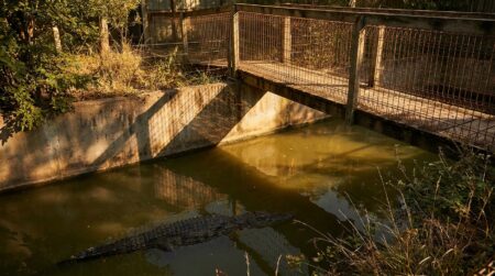 Enclos à crocodiles dans un petit zoo rural anglais