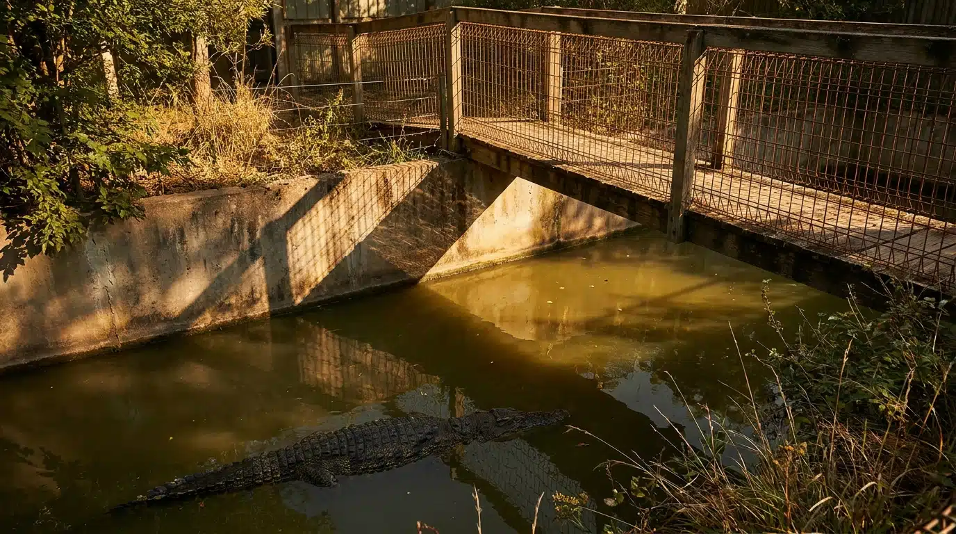 Enclos à crocodiles dans un petit zoo rural anglais