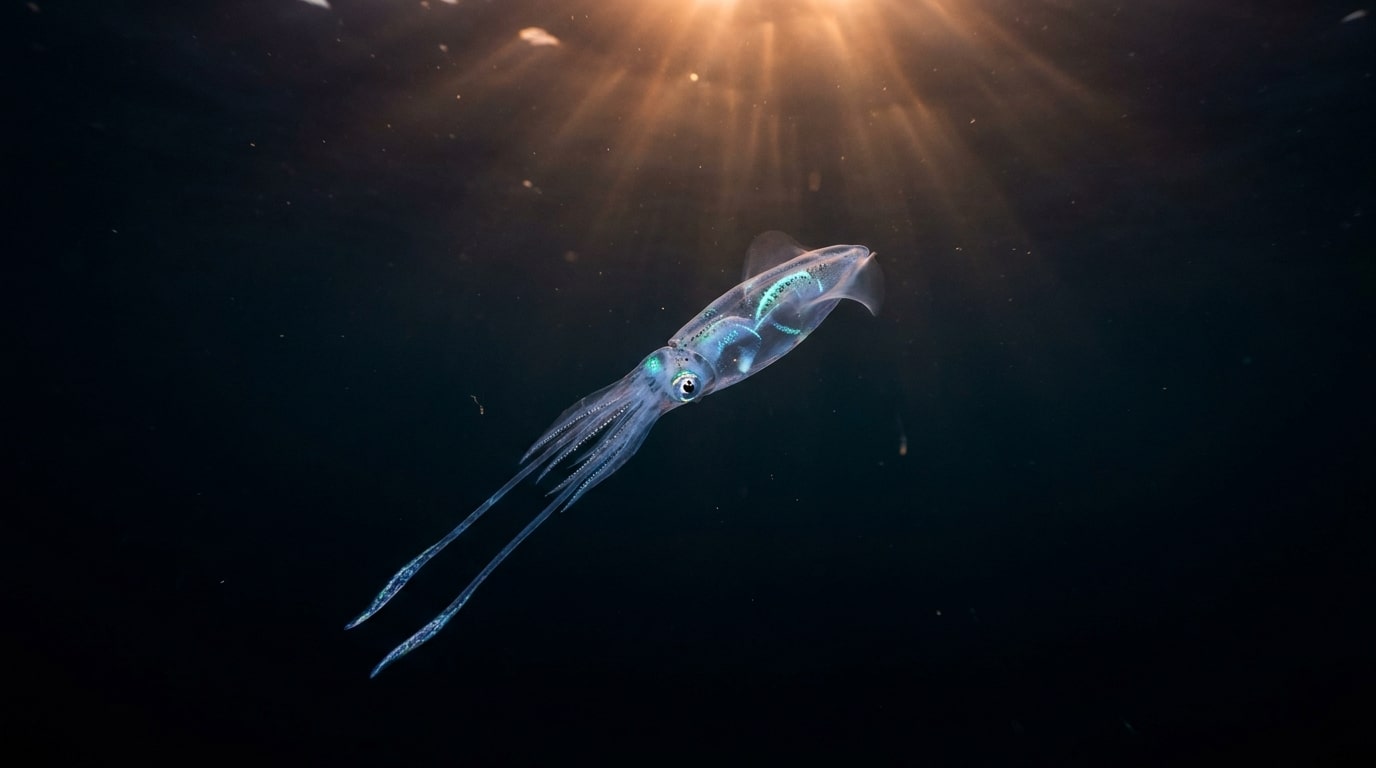 Calmar de verre translucide flottant dans les abysses antarctiques