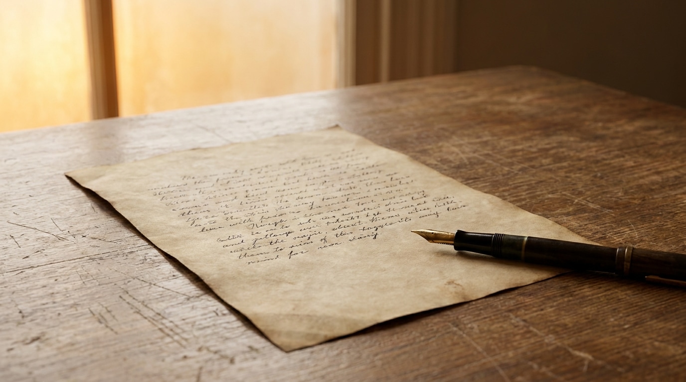 Note manuscrite mystérieuse sur un bureau en bois