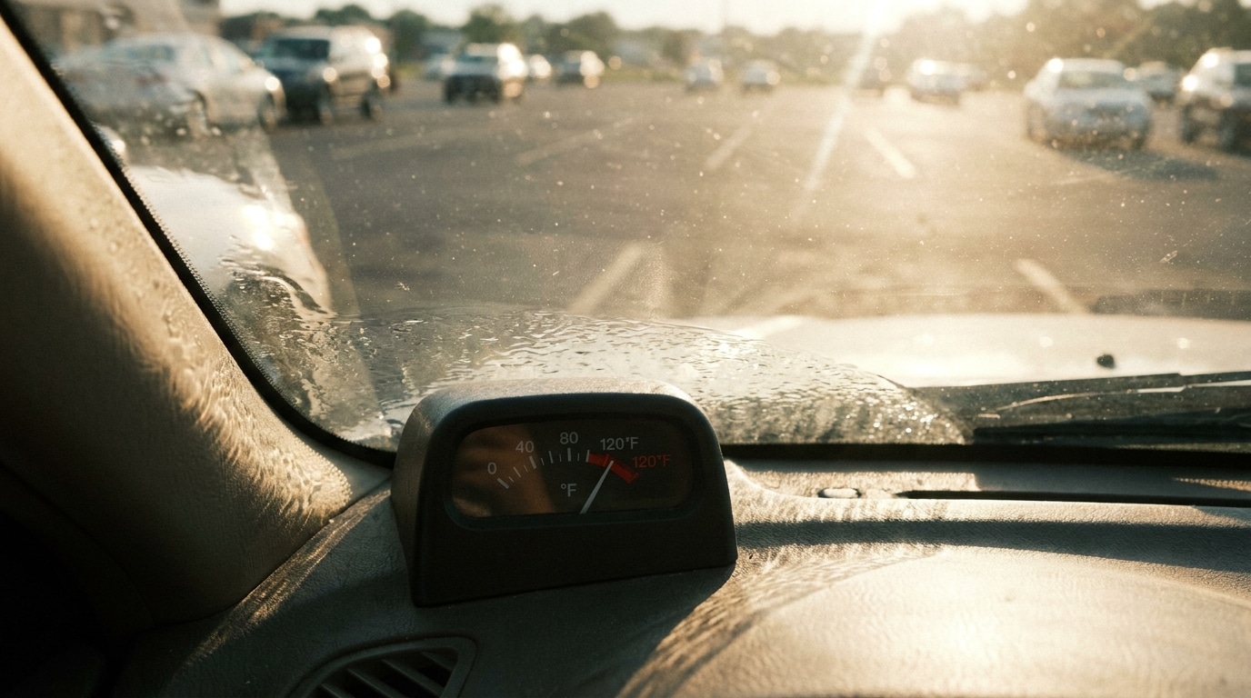 Tableau de bord d'une voiture exposée à la chaleur estivale