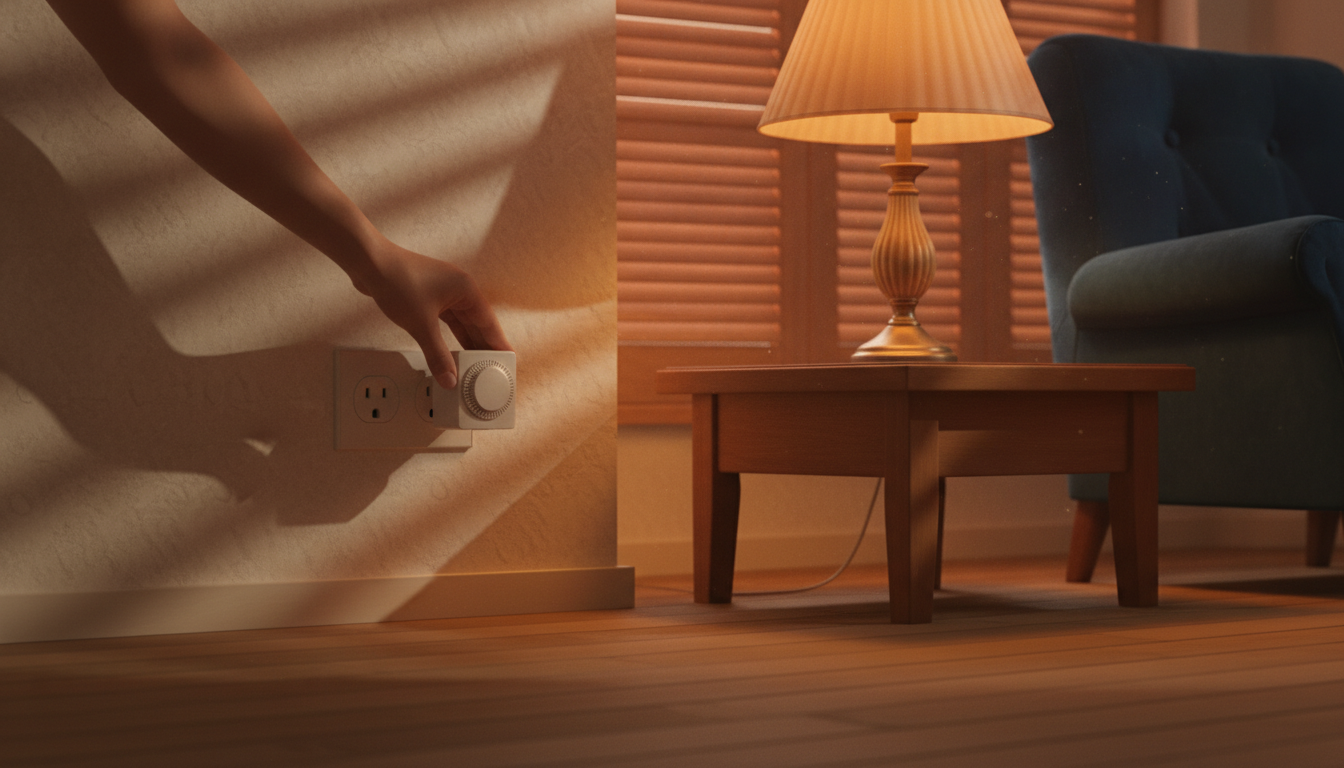 Minuteur électrique branché sur une lampe de salon