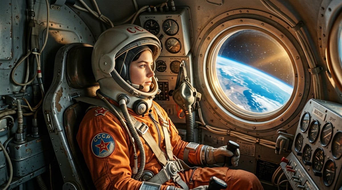 Valentina Terechkova dans sa capsule spatiale Vostok 6
