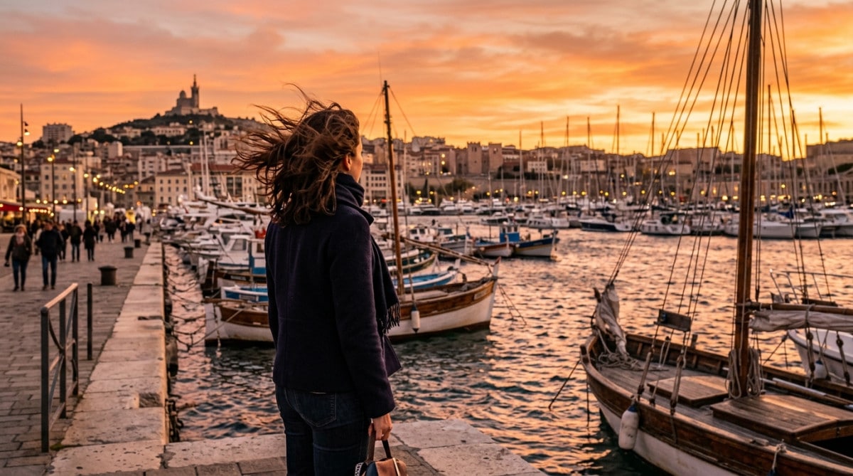 Vent soufflant sur le Vieux-Port de Marseille en été