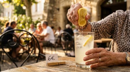 Verre de limonade pressée sur une terrasse de café