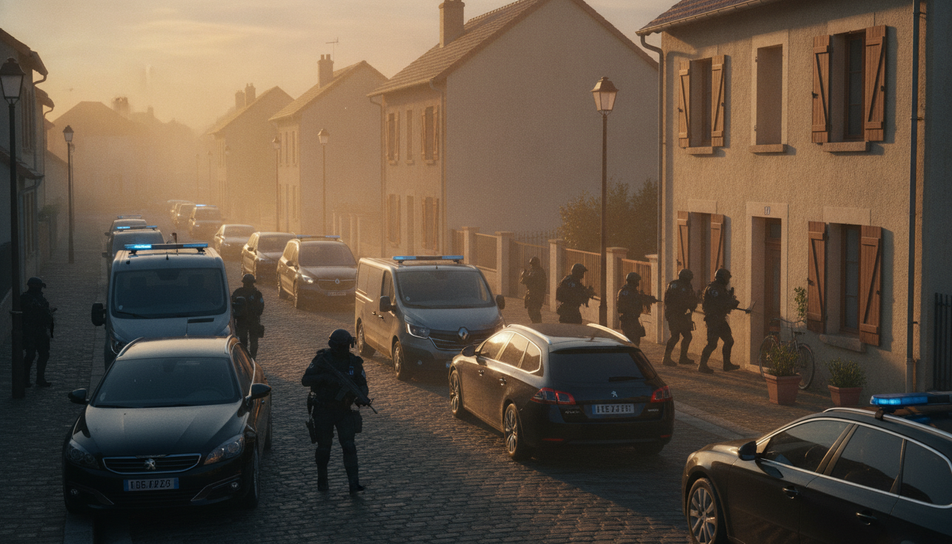 Opération policière à l'aube dans un quartier résidentiel français
