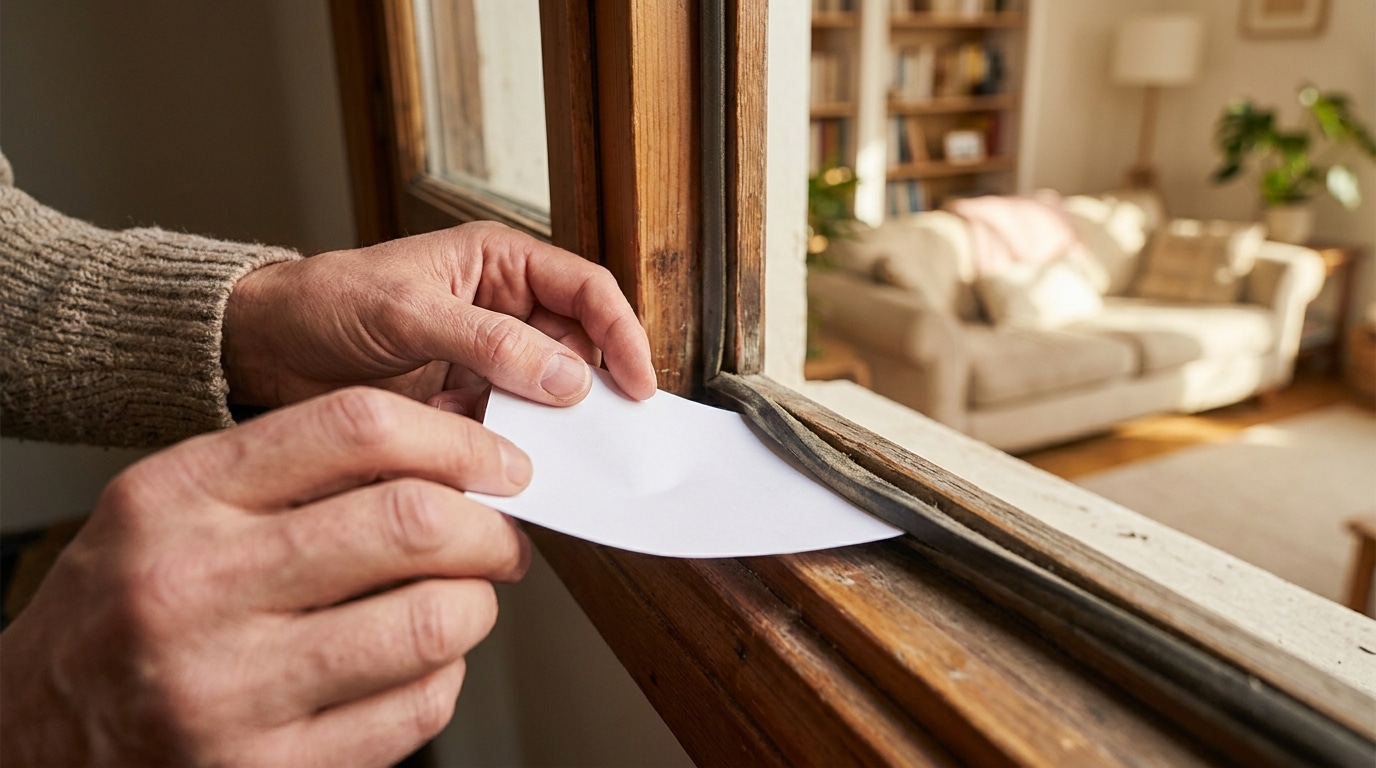 Feuille de papier insérée dans le cadre d'une fenêtre