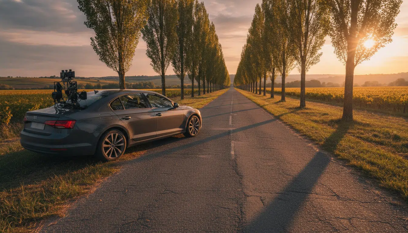Voiture-radar banalisée garée sur le bord d'une route française