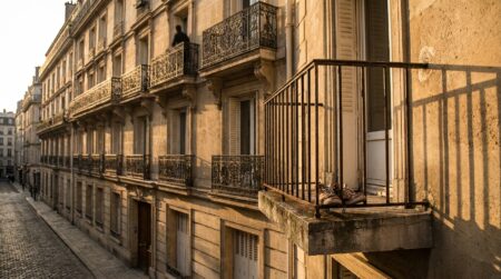 Façade d'immeuble avec balcons vue en contre-plongée
