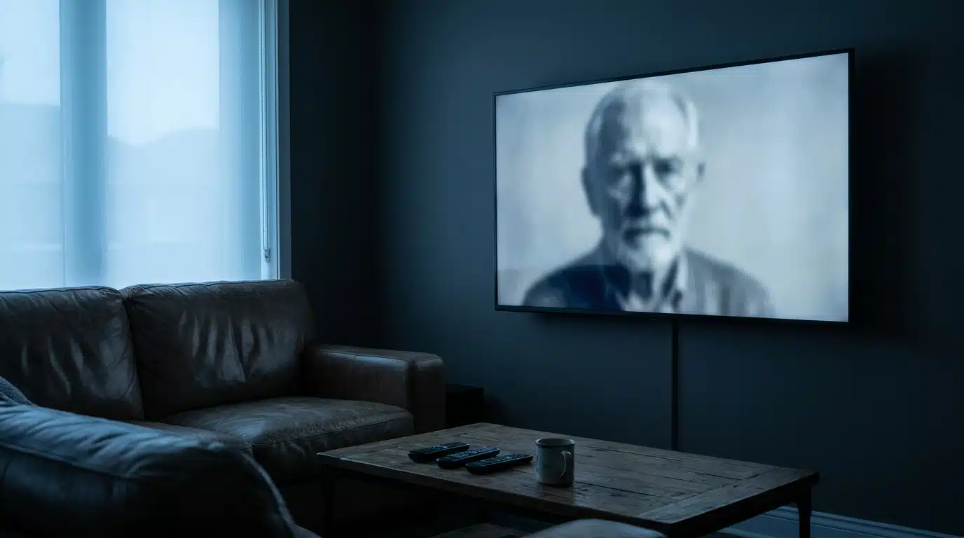 Écran de télévision affichant un portrait vieilli par IA