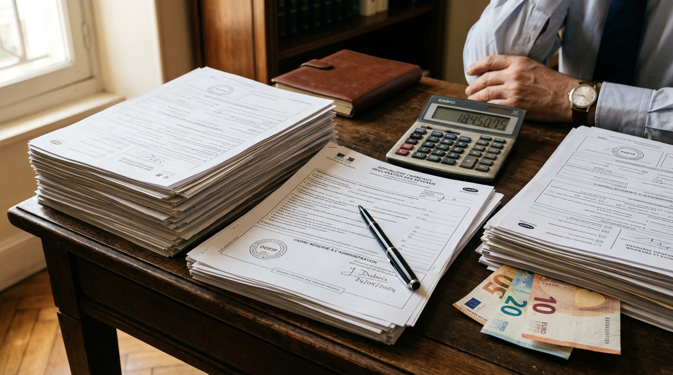 Documents fiscaux et billets en euros sur bureau