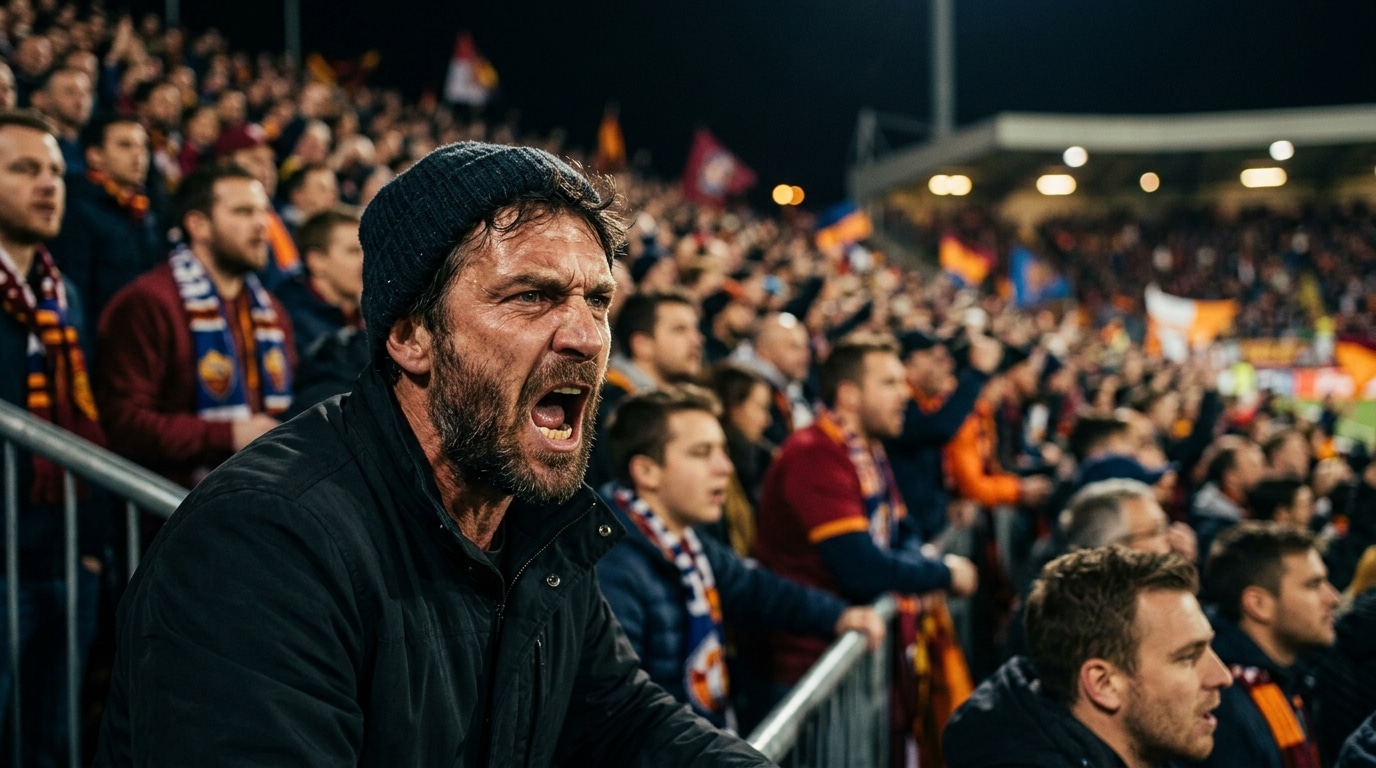 Supporter de football exprimant sa colère dans un stade