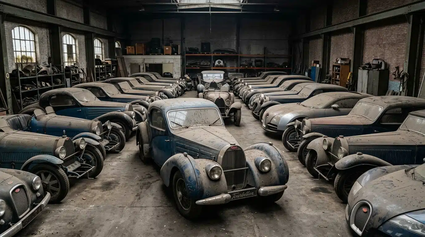 32 Bugatti dont une Tourbillon unique cachées dans un garage à Rotterdam depuis des années