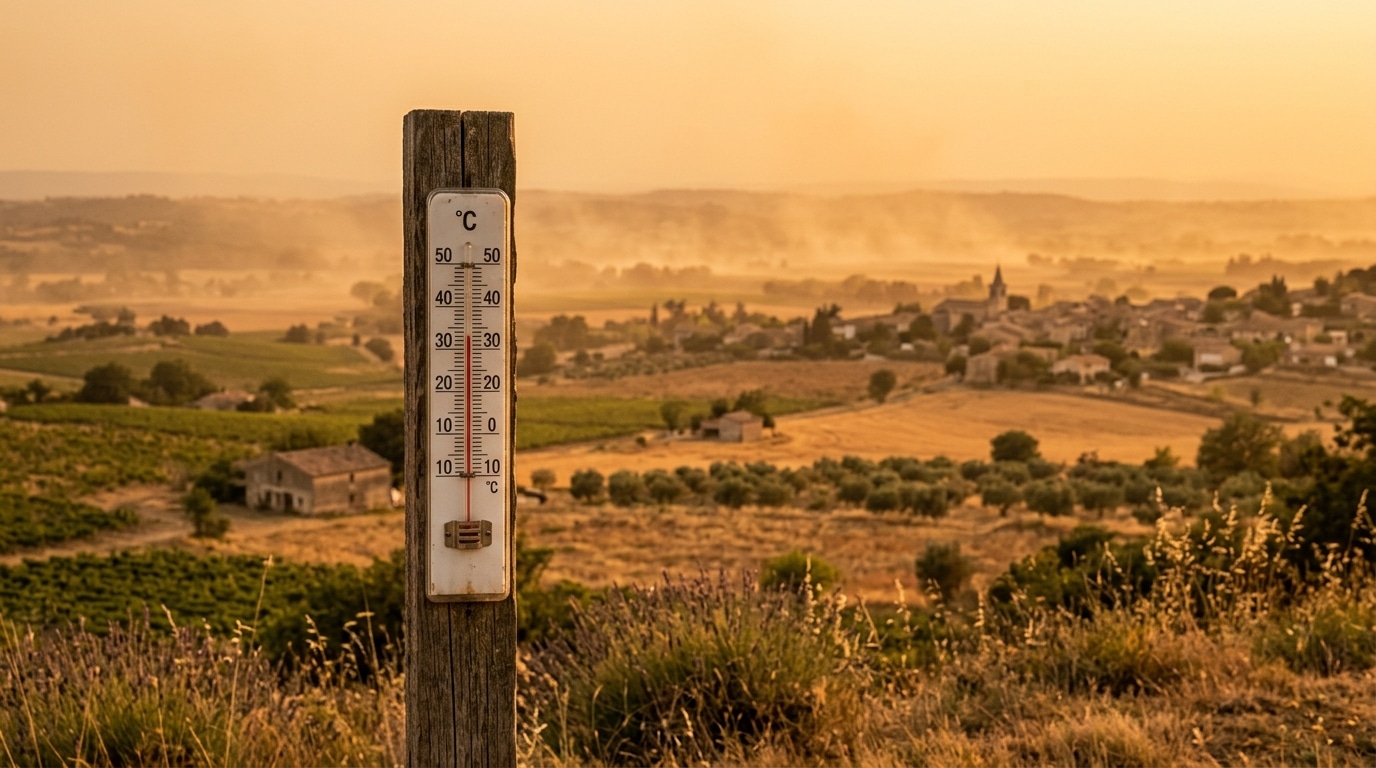 Thermomètre affichant 35°C sous un ciel de canicule