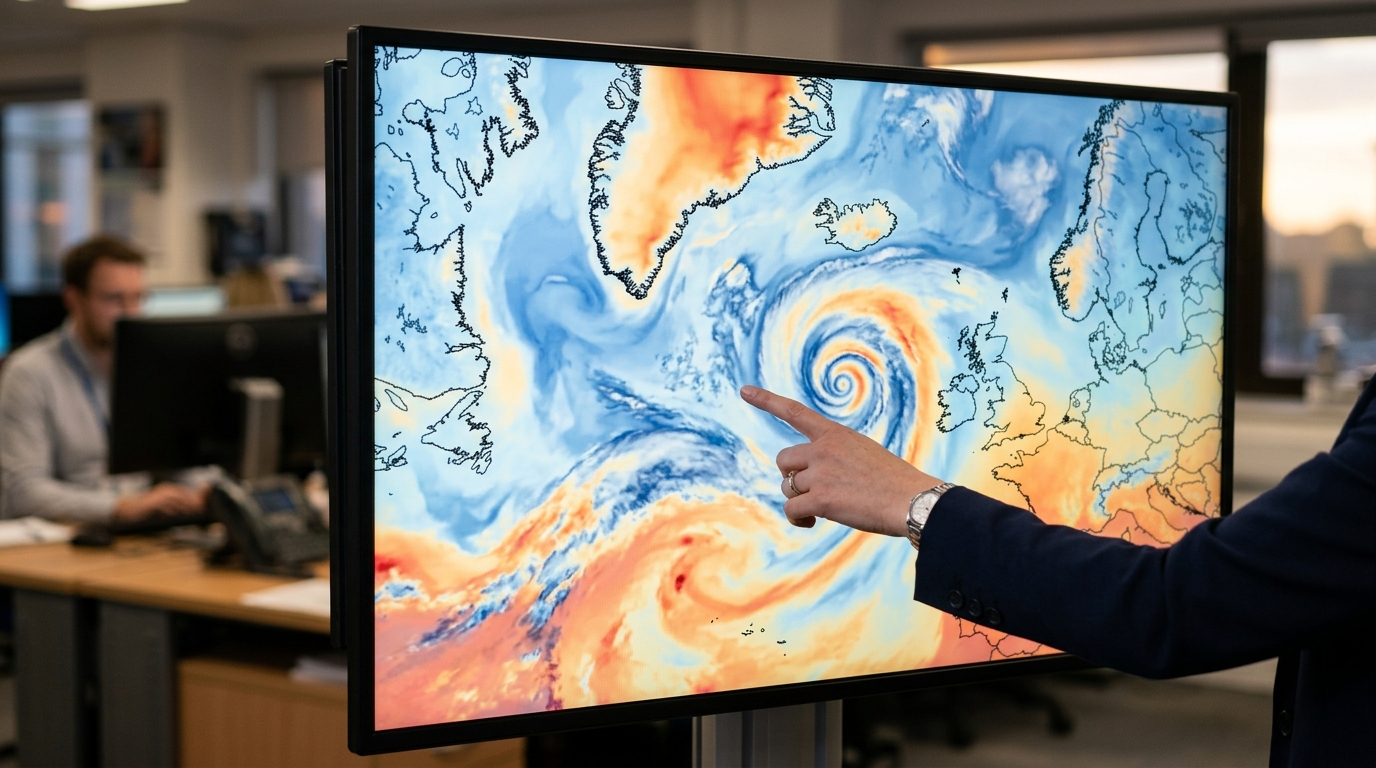 Carte météo des pressions atmosphériques sur l'Atlantique
