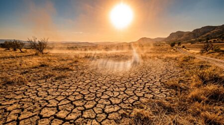 Champ desséché sous un soleil écrasant dans le sud