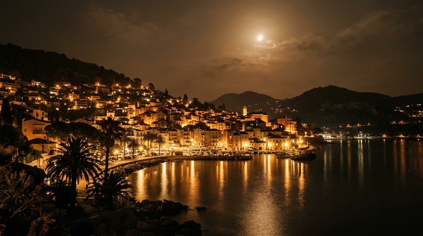 Village méditerranéen nocturne sous chaleur persistante
