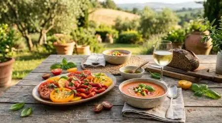 Assiette de tomates et poivrons grillés en été