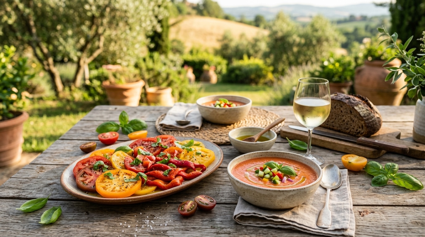 Assiette de tomates et poivrons grillés en été