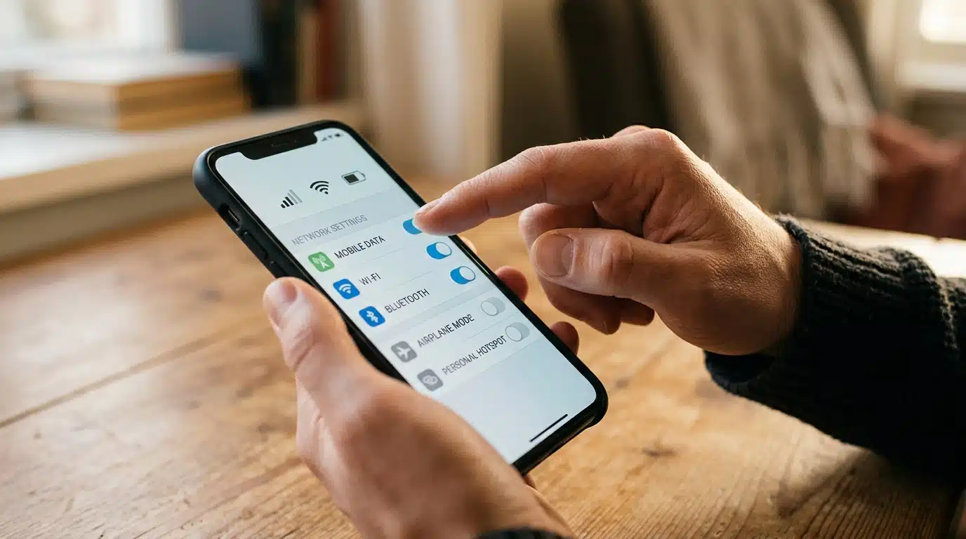 Main réglant les paramètres réseau sur smartphone